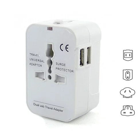 Worldwide Power Adapter and Travel Charger with Dual USB ports that works in 150 countries